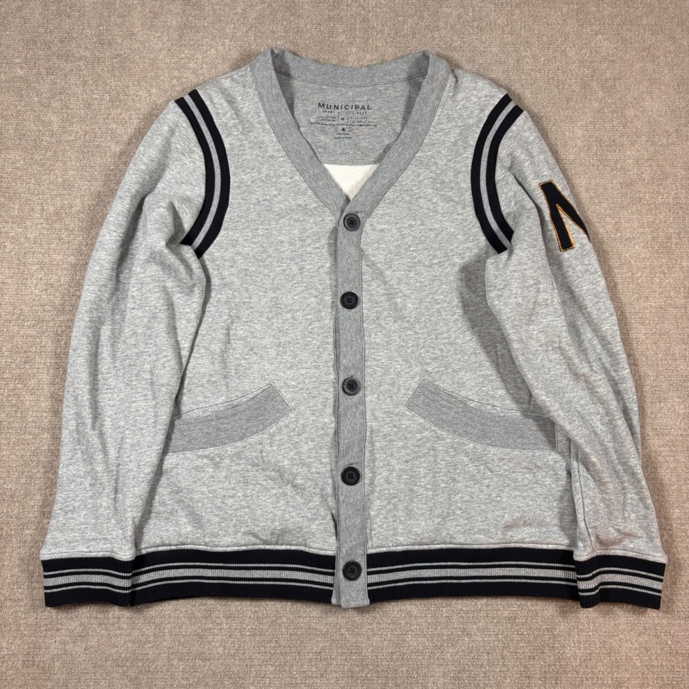 Municipal‎ Sport Utility Gray Varsity Cardigan Sweater Men's Size Medium EUC